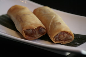 D4 Chinese Lumpia Springrolls prepared with fresh vegetables and roasted pork.