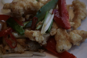 G4 Jiaoyan Ji Fried chicken filet sauteed with onion, paprika, peppers and "Five Spices".